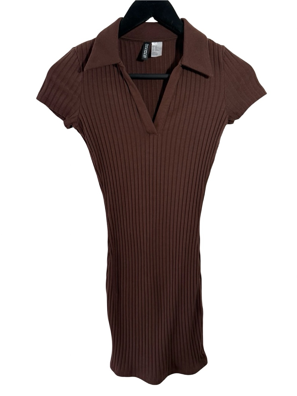 H&M Chocolate Brown Ribbed Polo Tunic Mini Dress